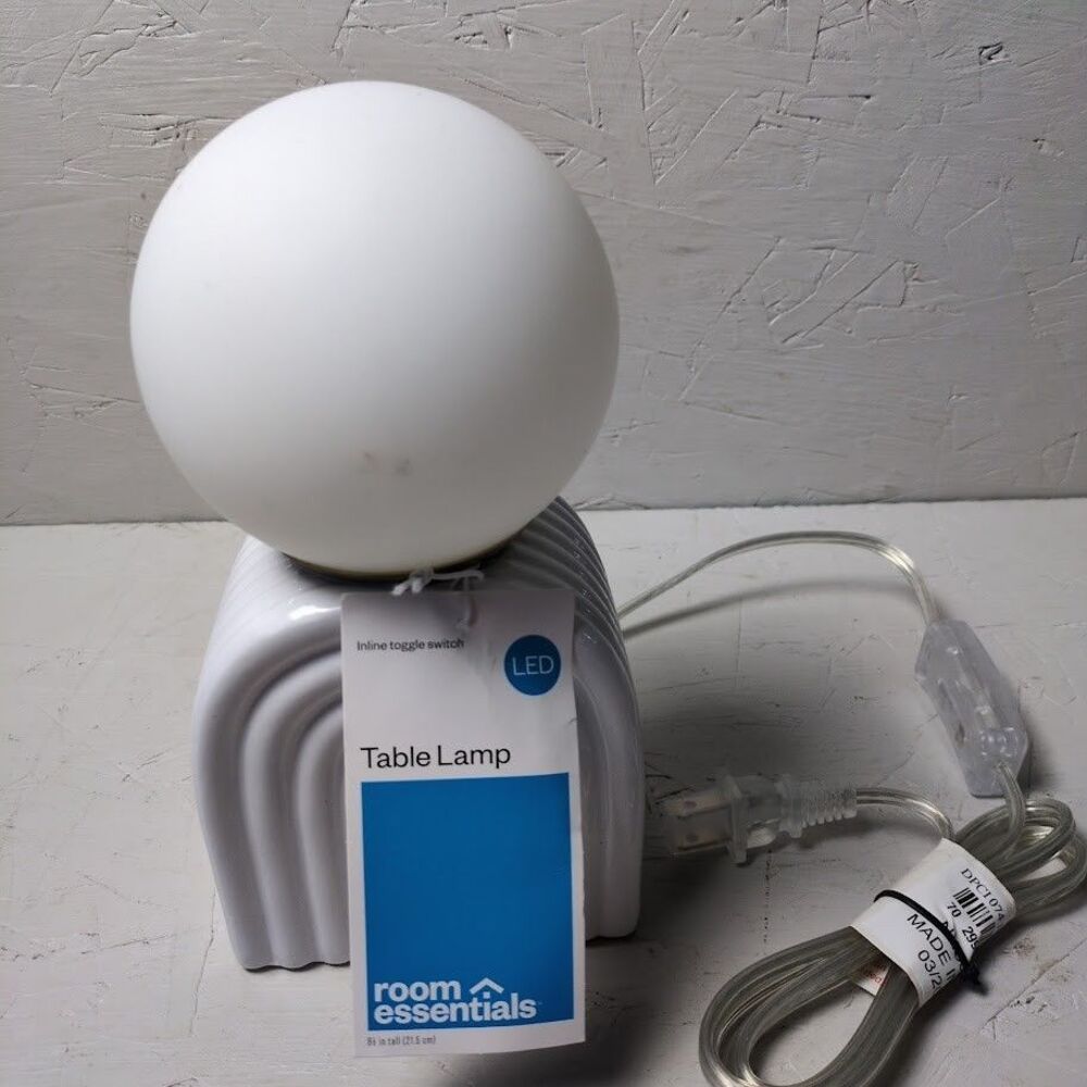Mini Glass Orb Shade with White Ceramic Base Table Lamp by Room Essentials NEW!
